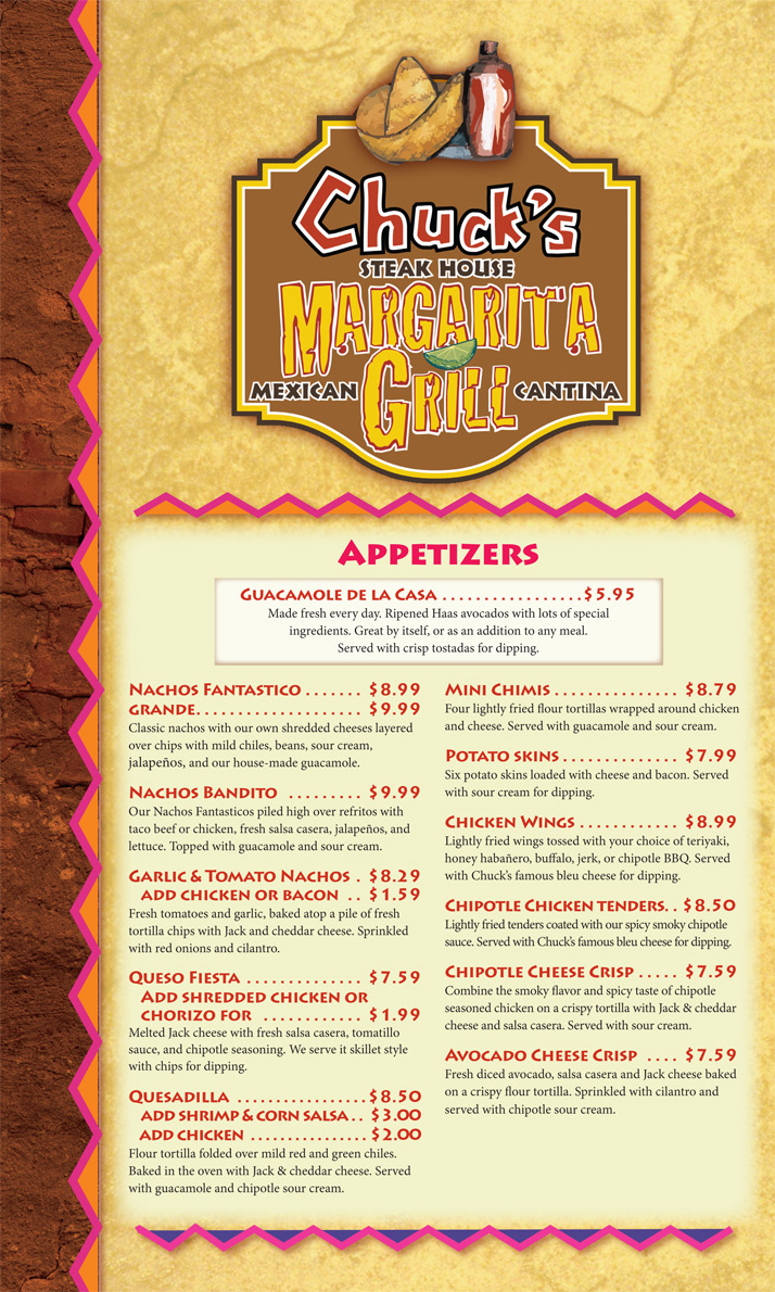 Menu Chuck's Steak House Storrs