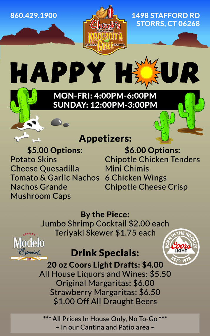 Menu Chuck's Steak House Storrs