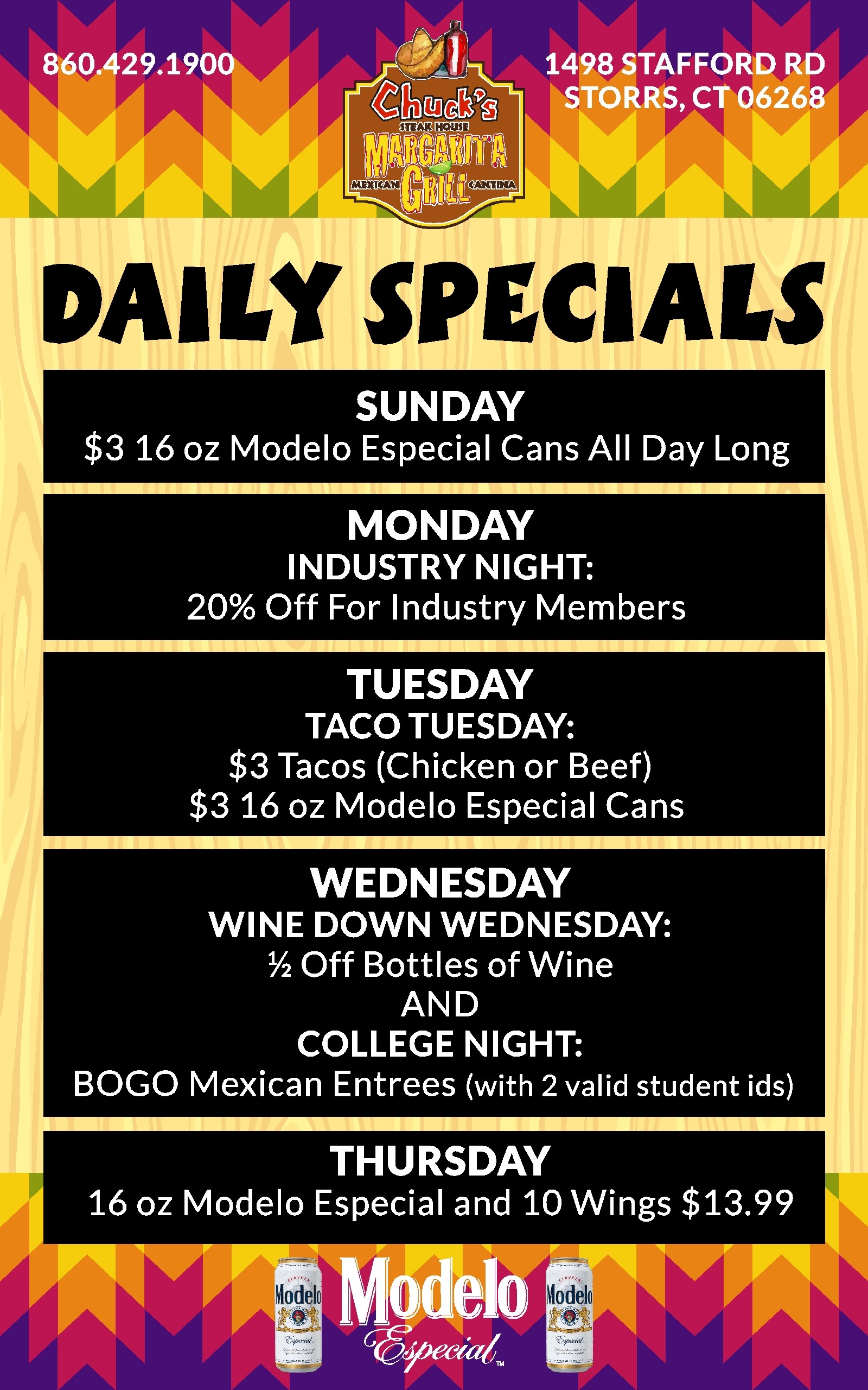 Menu Chuck's Steak House Storrs