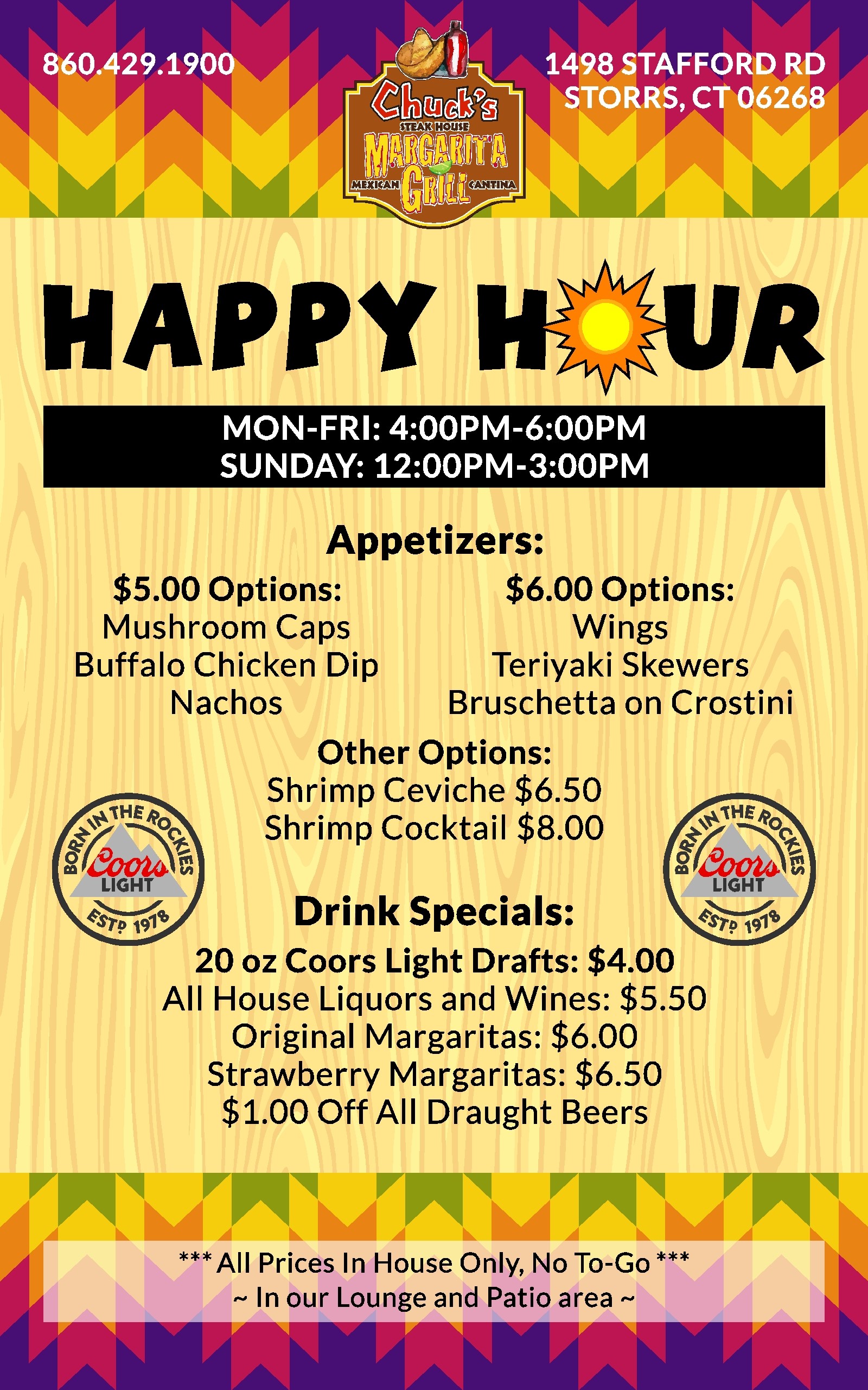 Menu Chuck's Steak House Storrs