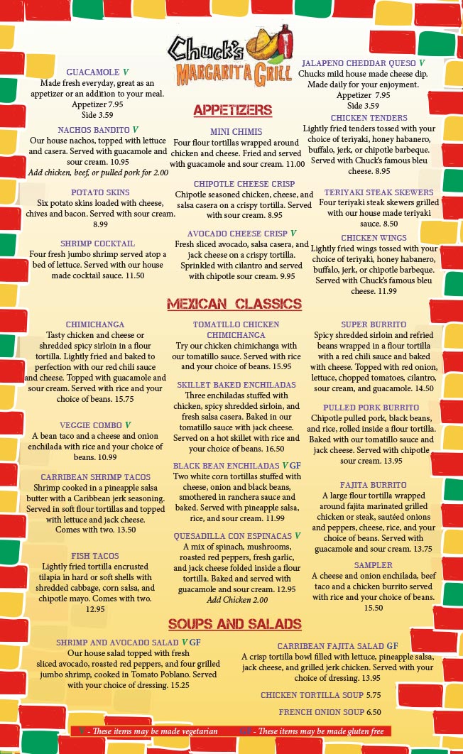 Menu Chuck's Steak House Storrs